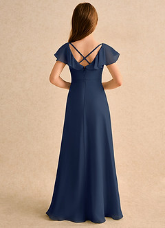 Azazie Nari Girls Formal Flower Girl Dresses Dark Navy A-Line with Sleeves Chiffon Dress image2