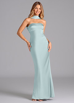 Azazie Lusinda Brudtärnklänningar Klä av Sjöjungfru i Stretch Satin Axelbandslös Dimma image3