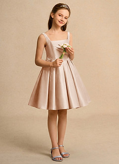 Azazie Jello Blumenmädchenkleider Ballkleid Plissee Matte Satin Kleid Englisches Rosa image4