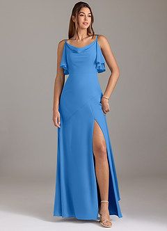 Azazie Darcia Bridesmaid Dresses Blue Jay A-Line Side Slit Chiffon Dress image1