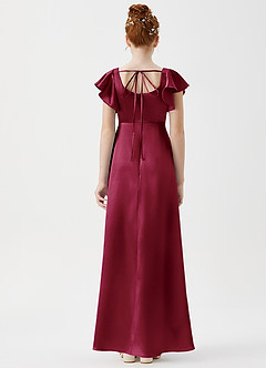 Azazie Bondi Junior Burgundy A-Line Side Slit Metallic Satin Dress image2