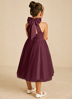 Azazie Dora Flower Girl Dresses Cabernet A-Line Bow Tulle Dress image1