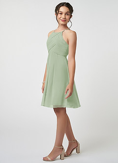 Azazie Ginny Junior Dusty Sage A-Line Pleated Chiffon Dress image3