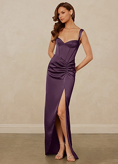 Christian Siriano Bridal for Azazie 1017 Bridesmaid Dresses Plum Sheath Sweetheart Neckline Stretch Satin Dress image3