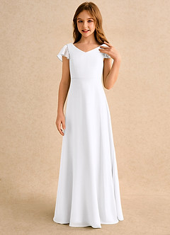 Azazie Nari Junior Formal vestidos de niña de las flores Vestido de Blanco de Gasa de Corte en A con Con mangas image5