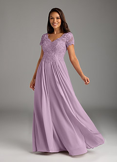 Azazie Dunja Mother of the Bride Dresses Wisteria A-Line V-Neck Lace Chiffon Dress image2