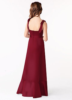 Azazie Barbara Junior Burgundy A-Line Bow Matte Satin Dress image3