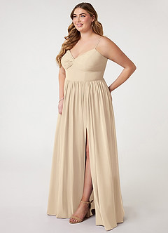 Azazie Zeya Bridesmaid Dresses Champagne A-Line V-Neck Pleated Chiffon Dress image8