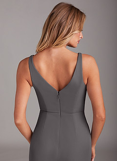 Azazie Leandra Bridesmaid Dresses Steel Grey Mermaid V-Neck Pleated Mesh Dress image7