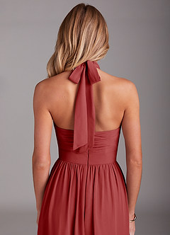 Azazie Avary Bridesmaid Dresses Rust A-Line Pleated Chiffon Dress image7