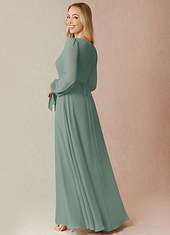 Azazie Leonia Brautjungfernkleider A-Linie Langarm Chiffon Kleid Silberner Salbei image2