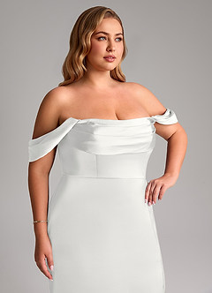 Azazie Saige Abiti da Damigella Abito Tubino in Raso Elasticizzato a Spalla Scoperta Bianco image14