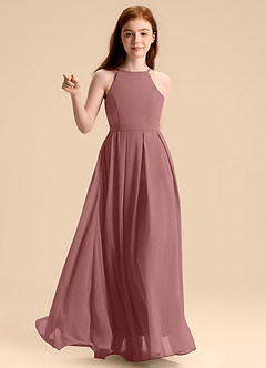 Azazie Arianthe Junior Vestido de Rosa Del Desierto de Gasa de Corte en A con Plisado image6