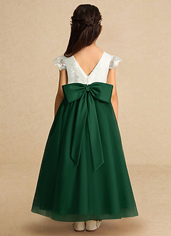 Azazie Pookie Flower Girl Dresses Dark Green A-Line Lace Tulle Dress image5