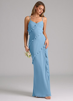 Azazie Nancie Brautjungfernkleider Meerjungfrau-Linie Gestreift Chiffon Kleid Stahlblau image5