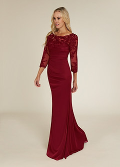 Azazie Alisondra Mother of the Bride Dresses Burgundy Sheath Scoop Lace Lace Dress image3