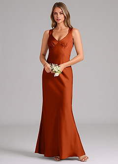 Azazie Kamila Brautjungfernkleider A-Linie Plissee Stretch-Satin Kleid Paprika image4
