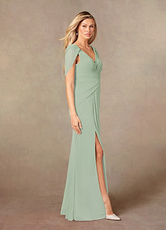 Azazie Luisa Mother of the Bride Dresses Dusty Sage Mermaid V-Neck Pleated Mesh Dress image4