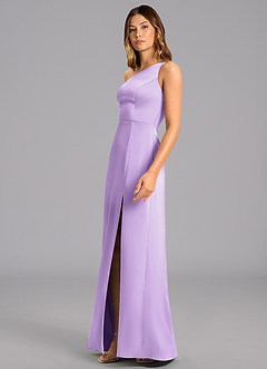 Azazie Phaedra Bridesmaid Dresses Lilac A-Line One Shoulder Stretch Satin Dress image5