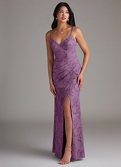 Azazie Leo Bridesmaid Dresses Wisteria Sheath Pleated Floral Burnout Dress image3