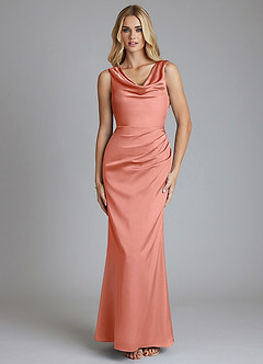 Azazie Tallie Bridesmaid Dresses Coral Mermaid Pleated Stretch Satin Dress image9