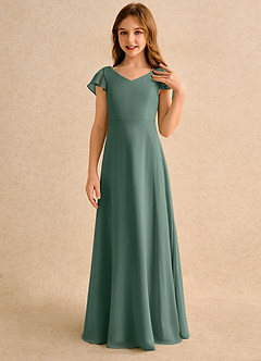 Azazie Nari Girls Formal Flower Girl Dresses Sea Moss A-Line with Sleeves Chiffon Dress image5