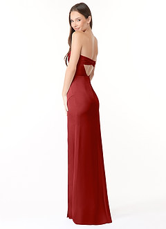 Azazie Leonis Brautjungfernkleider Wandelbar Meerjungfrau-Linie Plissee Stretch-Satin Kleid Granatapfelrot image7