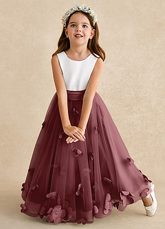 Azazie Vi vestidos de niña de las flores Vestido de Rosa Del Desierto de Tul de Corte En A con Sin mangas image6