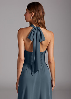 Azazie Myra Bridesmaid Dresses Twilight A-Line Side Slit Stretch Satin Dress image2