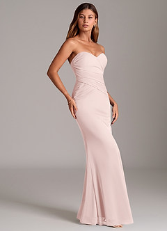 Azazie Katelyn Venta Final Vestido de Rosa Rubor de Malla de Corte Recto Convertible con Sin tirantes image4