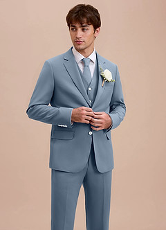 front Ethan 더스티 블루 리파인드 위브 3피스 슈트