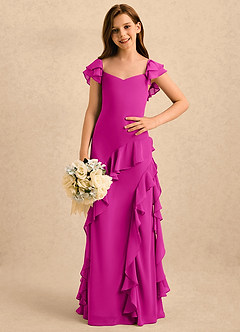 Azazie Ada Girls Formal Robe Demoiselle D'honneur Fillette Robe Fourreau en Mousseline de soie Drapé Fuchsia image3