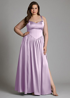 Azazie Francis Bridesmaid Dresses Frosted Lilac A-Line Corset Stretch Satin Dress image12