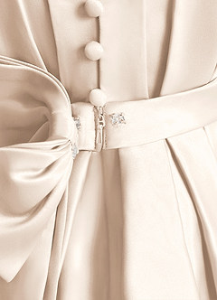 Azazie Miriam Flower Girl Dresses White Alabaster Ball-Gown Pleated Matte Satin Dress image10