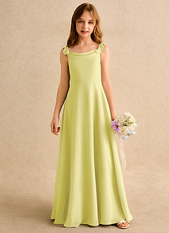 Azazie Puppy Girls Formal Robe Demoiselle D'honneur Fillette Robe Trapèze en Mousseline de soie Plissée Sorbet Citron image5
