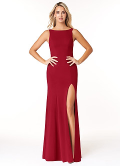 Azazie Rogue Bridesmaid Dresses Scarlet Mermaid Scoop Side Slit Stretch Crepe Dress image1