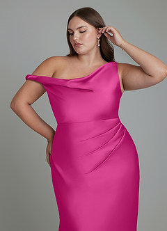 Azazie Emerson Bridesmaid Dresses Fuchsia Mermaid Off the Shoulder Stretch Satin Dress image12