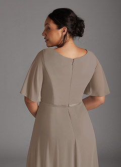 Azazie Tricia Mother of the Bride Dresses Taupe A-Line V-Neck Pleated Chiffon Dress image12