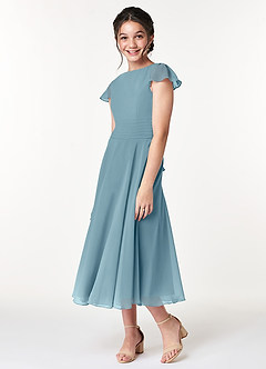 Azazie Payton Junior Abito A-Line in Chiffon Fiocco Blu Lunatico image4