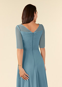 Azazie Naomi Abiti per la Madre della Sposa Abito A-Line in Chiffon Plissettato con Scollo a Barca Blu Lunatico image6