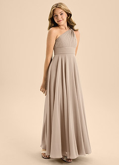 Azazie Charlize Junior Taupe A-Line Pleated Chiffon Dress image5