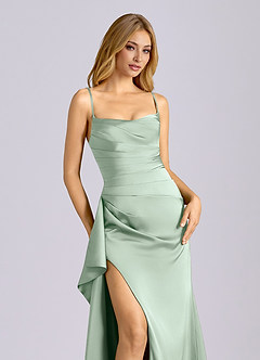 Azazie Sarai Bridesmaid Dresses Agave Sheath Corset Stretch Satin Dress image4
