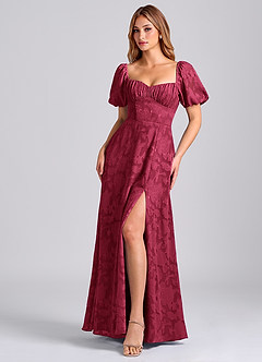 Azazie Mirian Bridesmaid Dresses Burgundy A-Line Sweetheart Neckline Floral Burnout Dress image4