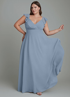 Azazie Leilani Bridesmaid Dresses Dusty Blue A-Line Pleated Chiffon Dress image3