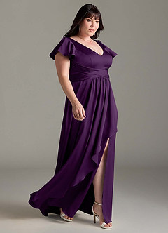 Azazie Omari Bridesmaid Dresses Grape A-Line Stretch Satin Dress image11