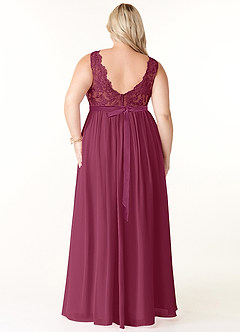 Azazie Elly Bridesmaid Dresses Mulberry A-Line Lace Scoop Neck Chiffon Dress image8
