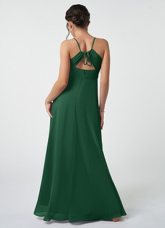 Azazie Avelina Junior Abito A-Line in Chiffon Plissettato Verde Scuro image3