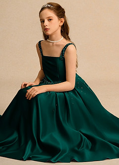 Azazie Mochi Girl Flower Girl Dresses Pine Ball-Gown Pleated Matte Satin Dress image3