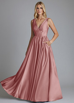 Azazie Delmie Bridesmaid Dresses Dusty Rose A-Line Corset Stretch Satin Dress image6