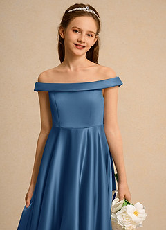 Azazie Teeny Girls Formal Sukienki dla dziewczynek sypiących kwiaty Linia A Pofałdowany Matowy satynowy Długość kostki Sukienka image7